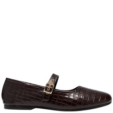 CLARKS WOMENS LIVIA JANE STRAP FLATS - DARK BROWN